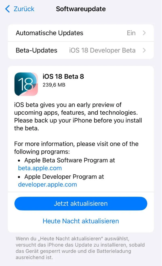 娄星苹果手机维修分享苹果 iOS / iPadOS 18 开发者预览版 Beta 8 发布 